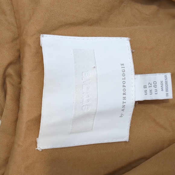 Anthropologie EttTwa Camel Trench Coat Dark Trim 100% Cotton 8 - Picture 5 of 10